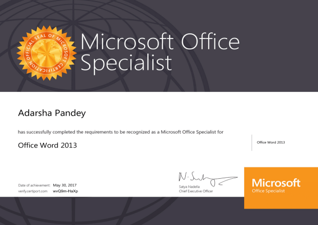 Adarsha Pandey Microsoft Office Specialist